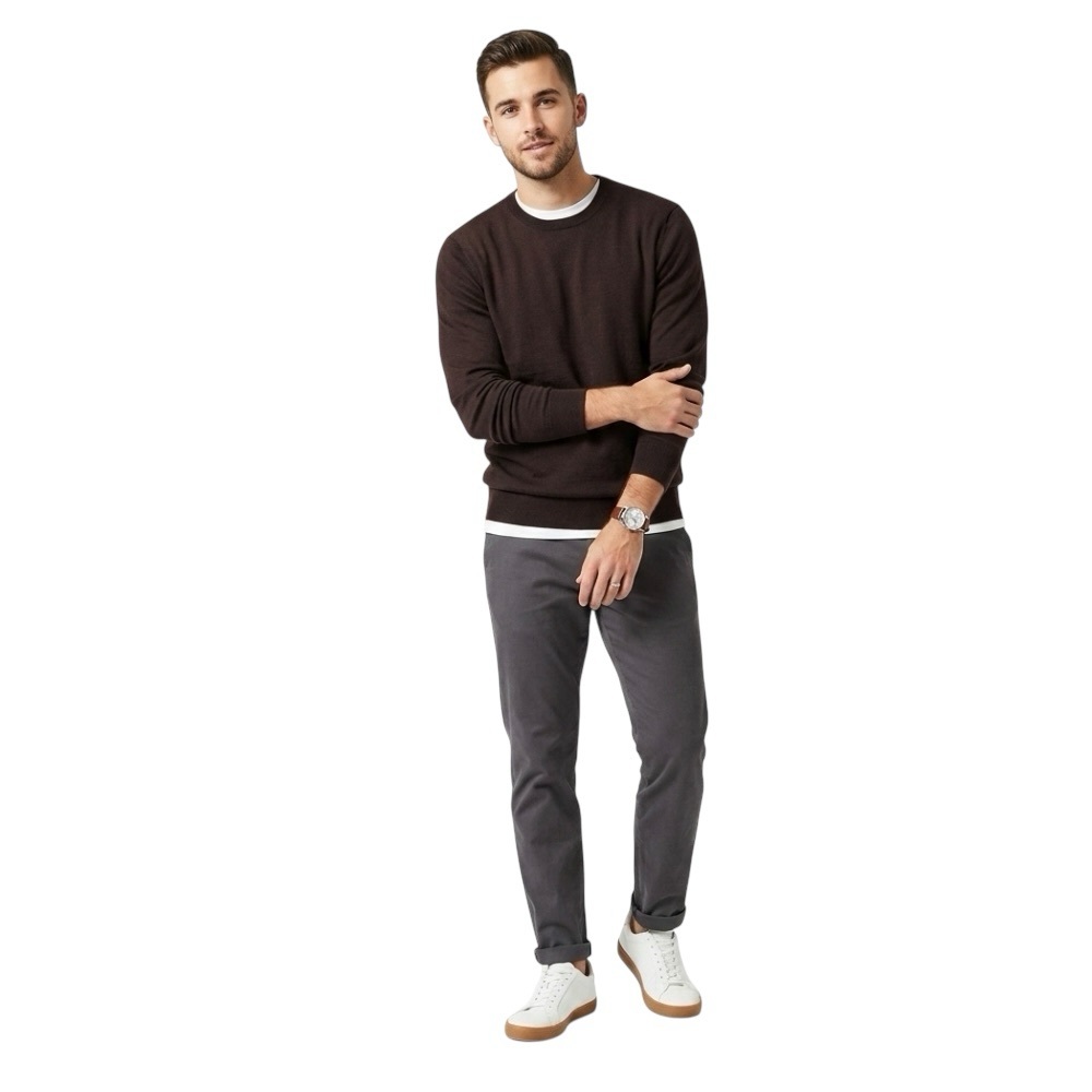 Banana Republic Mens Merino Wool Crew Neck  Pullover Sz L Brown Preppy Old Money